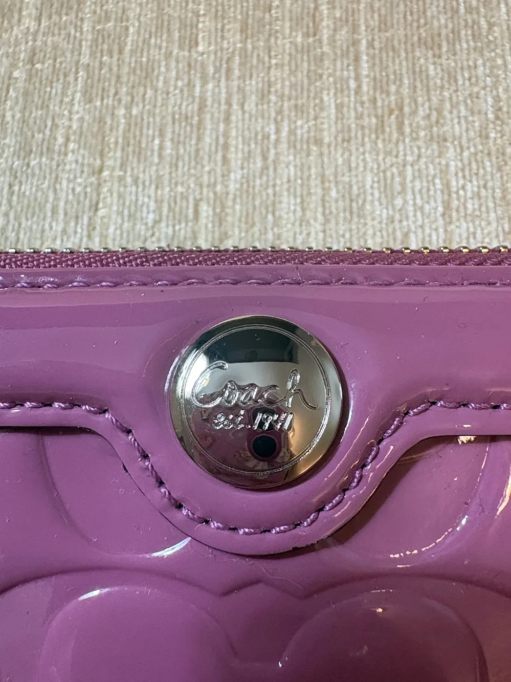 Coach Glossy Patent Signature Continental Wallet - Plum - Picture 5 of 11